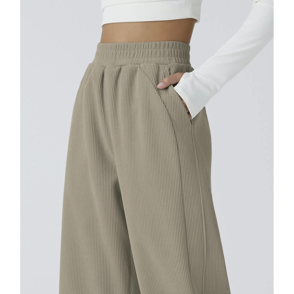 Halara High Waisted Pocket Straight Leg Mop Corduroy Casual Pants Beige Large - Picture 4 of 15